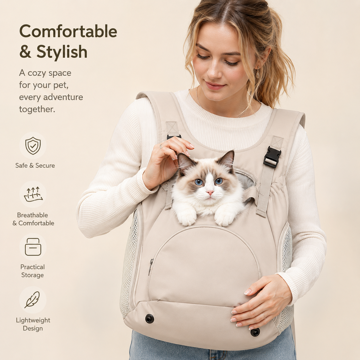 Front Pet Carrier Backpack for Cats & Small Dogs