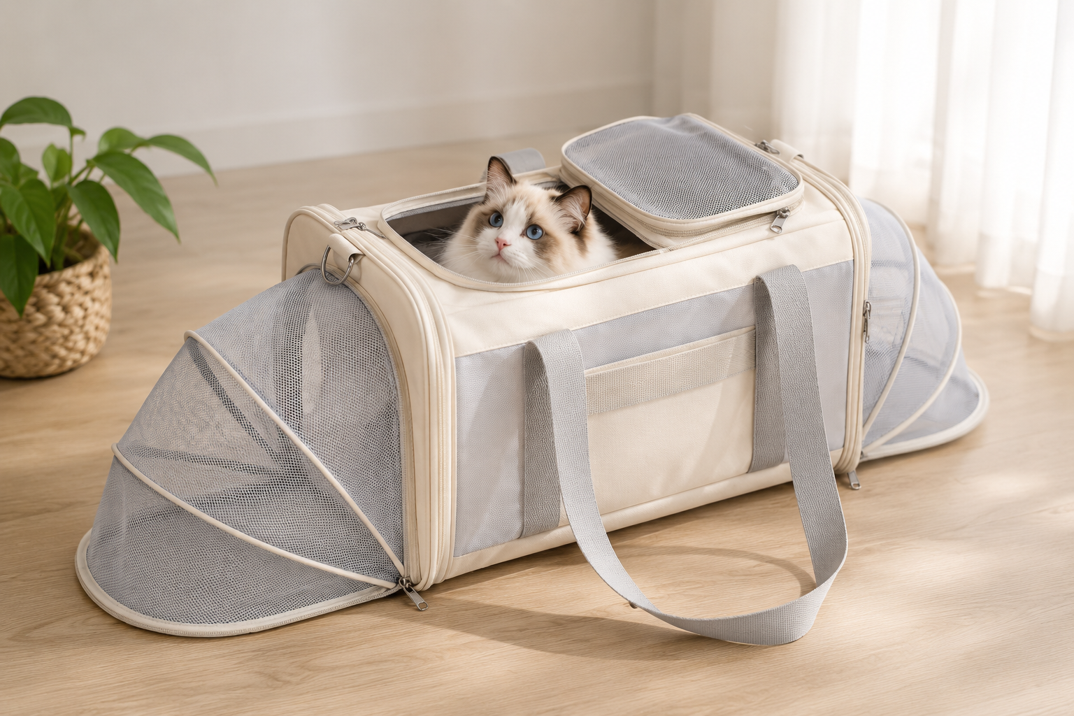 ​Expandable Pet Travel Carrier with Breathable Mesh for Small Dogs and Cats | Portable Folding Pet Bag
