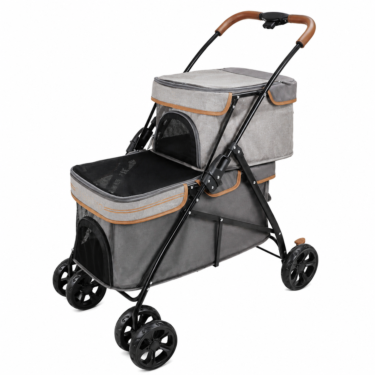 Double Layer Pet Stroller with One-Hand Fold Portable Dog and Cat Travel Pushchair